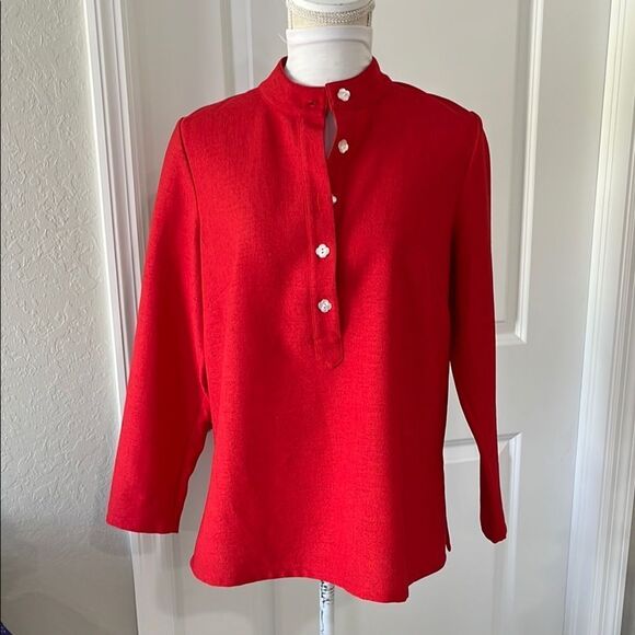 Mary G. Palm Beach Elegant Red W Flower Buttons Dressy Popover NWT SZ S - Picture 1 of 8